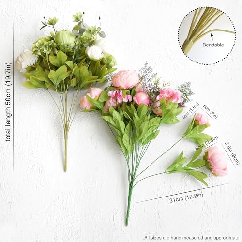 Image of FiveSeasonStuff Artificial Peony Bouquet, Pink, Beige & Green Silk Flowers for Wedding Centerpieces, Bridal Bouquets & Home Decor - Spring Waltz