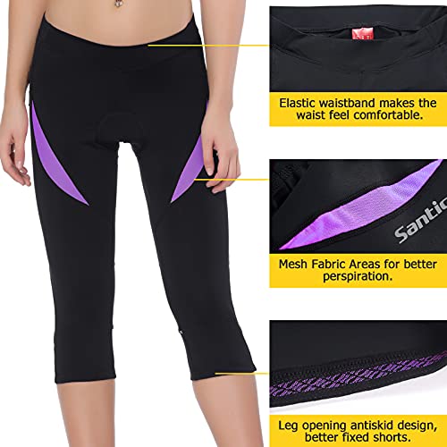 Santic Cycling Shorts Women Padded Bike Bicycle Biking Capris Pants Tight Breathable & Quick Dry Purple Xxxl Ao Dai #TOP3