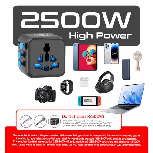 Image of Ceptics 2 in 1 Universal Charger Adapter, Universal Travel Adapter All in One with 2500W High Power Output, International Plug Adapter for Phones, Tablets, Compatible in 150+ Countries