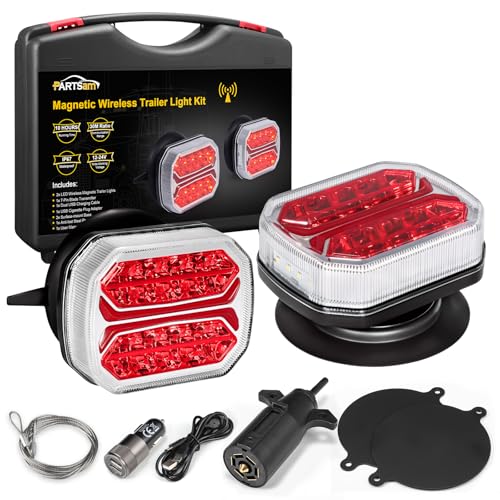 Image of Partsam Wireless Trailer Light Kit, Portable Magnetic Tail Lights for Towing, Stop Brake Turn Signal License Plate Tail Lights with Strong Magnets Suction Cup 7-Pin Plug for Trucks Trailers 12-24V