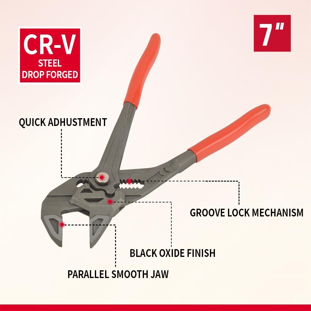 DSCTOOLS Multi-Use Adjustable Plier Wrench, Push Button Quick Adjust Tongue-and-Groove Pliers,Slip Joint Pliers, Plumbing Pliers (7/10/12Inch) (7"/175MM)