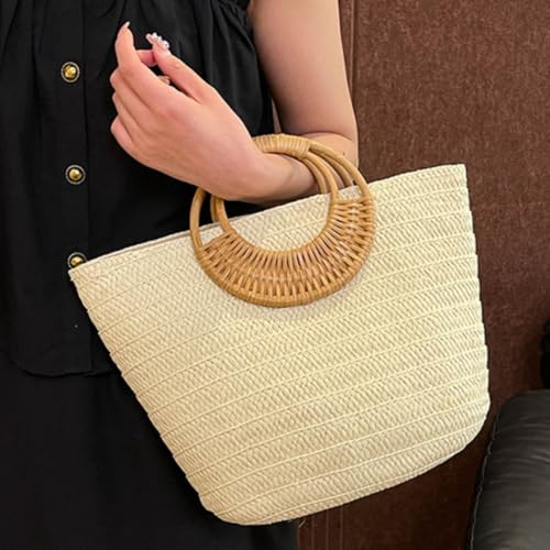 Cute Tote Bag for Lunch&Grocery Resuable Straw Bags Shopper Handbag with Top Handle Beach Travel Shopping Picnic4