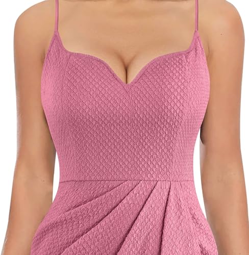 Image of VFSHOW Womens Sexy Formal Ruched Fitted High Slit Bodycon Maxi Dress Spaghetti Strap Sweetheart Cocktail Prom Evening Gown