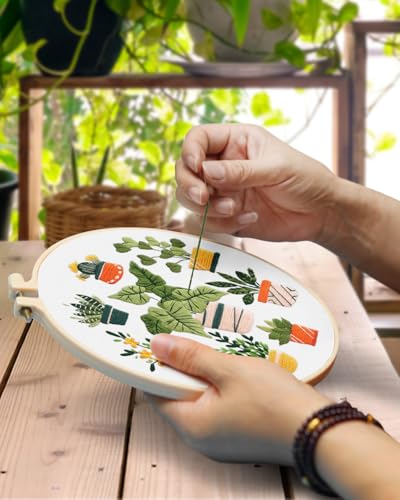 Image of TINDTOP 3 Pack Embroidery Kit for Adult, Embroidery DIY Starter Kit | with Stamped Patterns, Hoop, Tools, Colorful Threads with Needles, Instructions