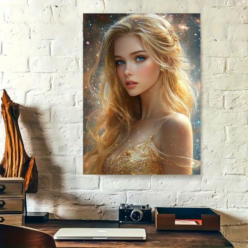 Tableau femme blonde robe dorée : solution déco murale avec cadre - 4