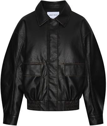 URBAN REVIVO Womens Winter Casual Oversized PU Lapel Jacket