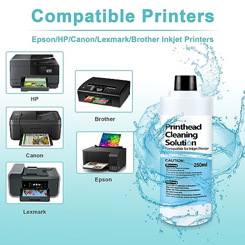 Image of Printhead Cleaning Kit for Epson, 250mL Printer Cleaning Kit for Inkjet Printer, Print Head Cleaning Kit for HP, Print Head Cleaner for Canon Inkjet, Printer Head Cleaning Kit 250mL for Brother Inkjet