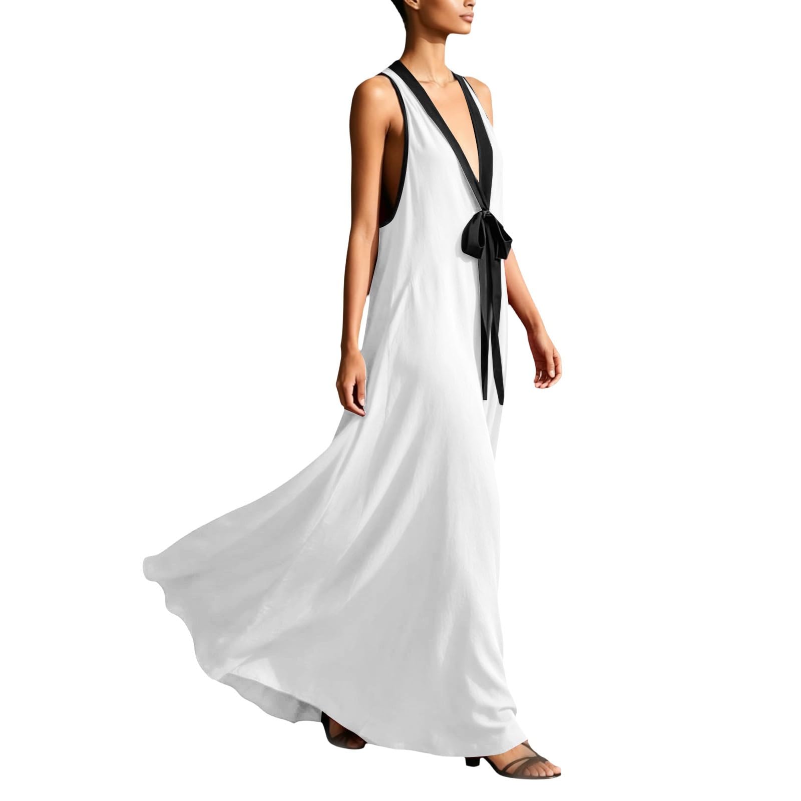 Générique Robe Boheme Chic Bretelles Spaghetti Coton Boheme Robe à Bretelles Elegant Chic Robes Lin sans Manches DéContracté Quotidien Boho Plage Vacances Vacances