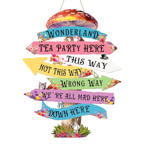 KOYILTD Alice in Wonderland Party Decoration Welcome to Wonderland Directional Arrows Wooden Sign Wonderland Princess Birthday Decorations Vintage Arrow Sign Room Decorv (Vintage)