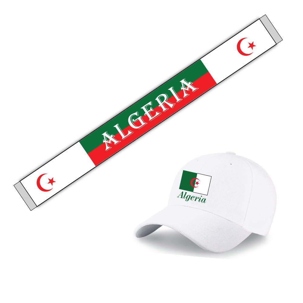 GenericAlgeria Gift Set - Cap - Scarf - Flag - Pin and Drawstring Bag - Gifts for Sports Fan - Algeria Combo Pack - Soccer Fans Gift Set