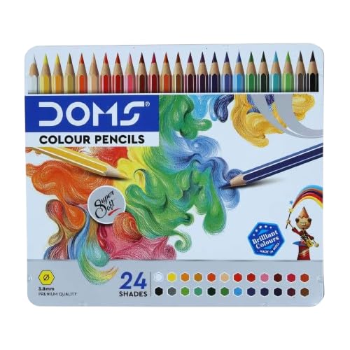 Image of Doms Super Soft Premium Artist Quality Brilliant Pre Sharpened Colour Pencils 24 Vibrant Assorted Shades| 3.8mm Diameter| Perfect Metal Box Gift Pack| 172mm Length| Pack of 1