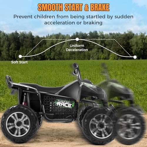 Image of Hikole XL 24V ATV, 4 Wheelers for Kids Ages 6-14, 2 Seater, Black | Iron Frame, 4x100w Power Wheels, 24''Spacious Seat, Spring Suspension, Music, LED Lights