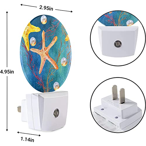 Image of EKOBLA Seashell Pearl and Starfish Night Light, Summer Teal Blue Night Lights Plug Into Wall with Dusk to Dawn Light Sensors, Coastal Nightlights for Bedroom, Bathroom