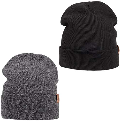 Maylisacc 2Pcs Slouch Beanie Mütze, Winter Täglich Mütze Strick Herren Damen mit Dickem Weichem Fleece Gefüttert, Schwarz & Grau Cover
