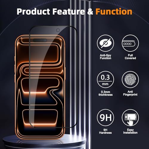 Image of FabeKee Privacy Screen Protector for iphone 17 pro max 9H Tempered Glass, Anti-Spy Protection, Scratch-Resistant, HD Clarity (1 Pack)