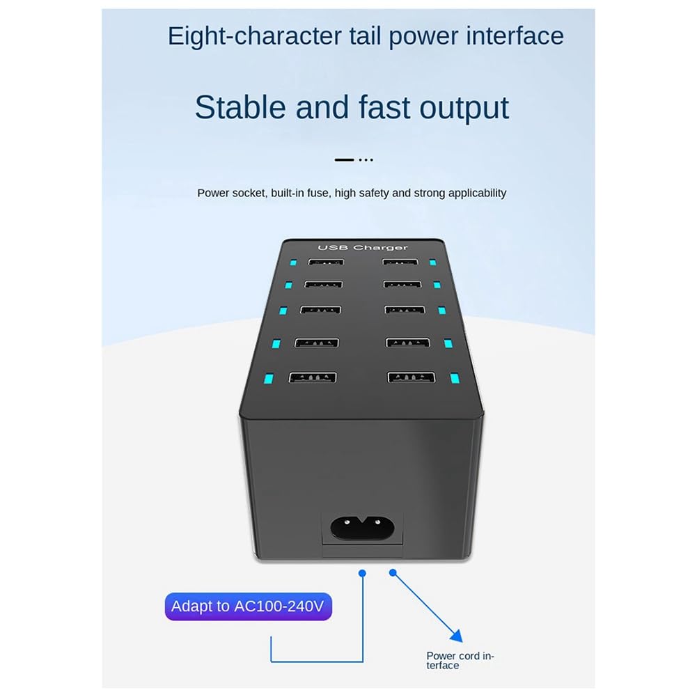 1 szt. 50 W USB Multiport Charger Hub 10 portów Szybka ładowarka Ładowarka stacjonarna Stacja dokująca Ładowarka biała (Wielka Brytania)