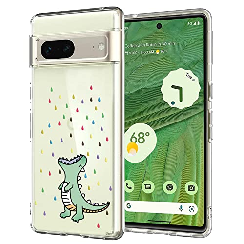 Unov Compatible with Pixel 7 Case Clear with Design Soft TPU Shock Absorption Slim Embossed Pattern Protective Back Cover for Pixel 7 5G 6.3inch (Rainbow Dinosaur)
