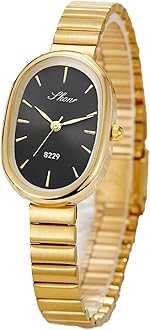 Elegant Oval Gold Watches for Women Easy Reader Watch Fashion Women Stainless Steel Exquisite Wristwatch (Black)