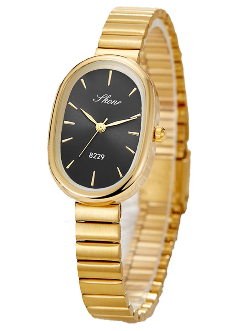 Elegant Oval Gold Watches for Women Easy Reader Watch Fashion Women Stainless Steel Exquisite Wristwatch
