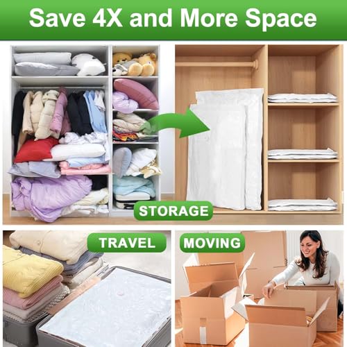 Image of ZXA Vacuum Storage Bags with Electric Air Pump, 5 Pack Large 32''x 24'' Vacuum Seal Bags for Clothing, Space Saver Vacuum Storage Bags for Blanket, Duvets, Pillows, Comforters - White