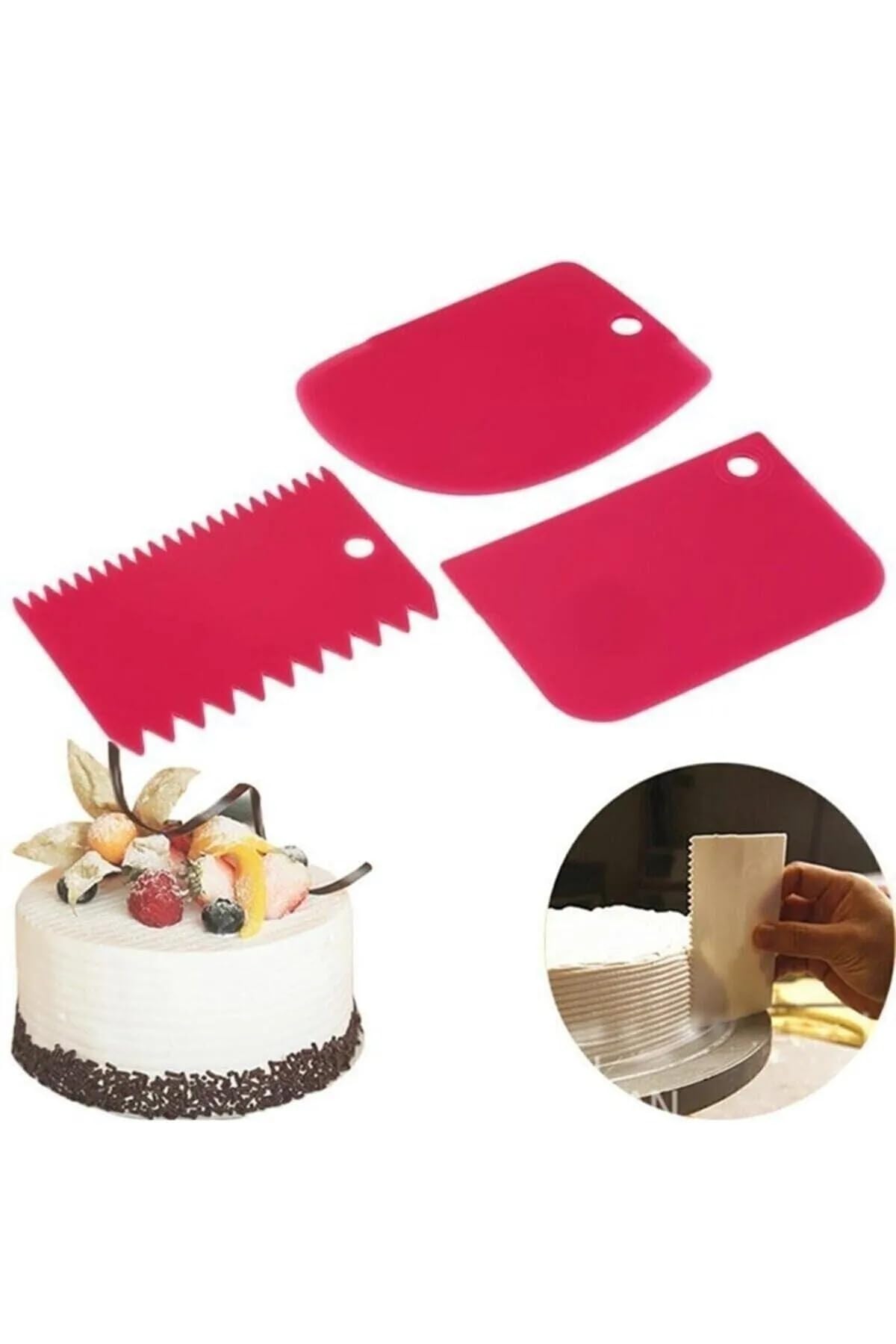 3 Parça Plastik Pasta Hamur Krema Şekillendirici Kesici Kazıyıcı Dekoratör Spatula Set
