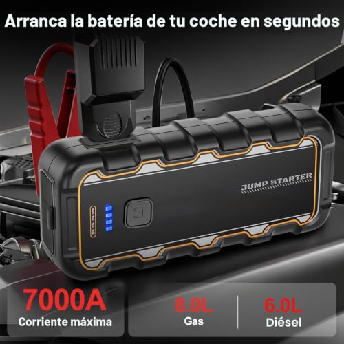 Miniatura 2 de Arrancador de Batería de Coche 7000A, para Gas 8.0L/Diésel 6.0L, 12V Arrancador de Coche Portátil con Carga Rápida USB y Pinzas para Batería, Funciona en Frío Extremo, para Auto, Moto, Bote, Camping