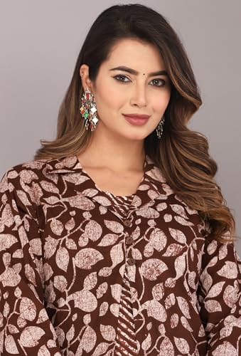 Image of KANNAHI Women Pure Cotton Printed Straight Calf Length Regular Jaipuri Kurta and Shrug Set with Floral Print for Womens & Girls Grey