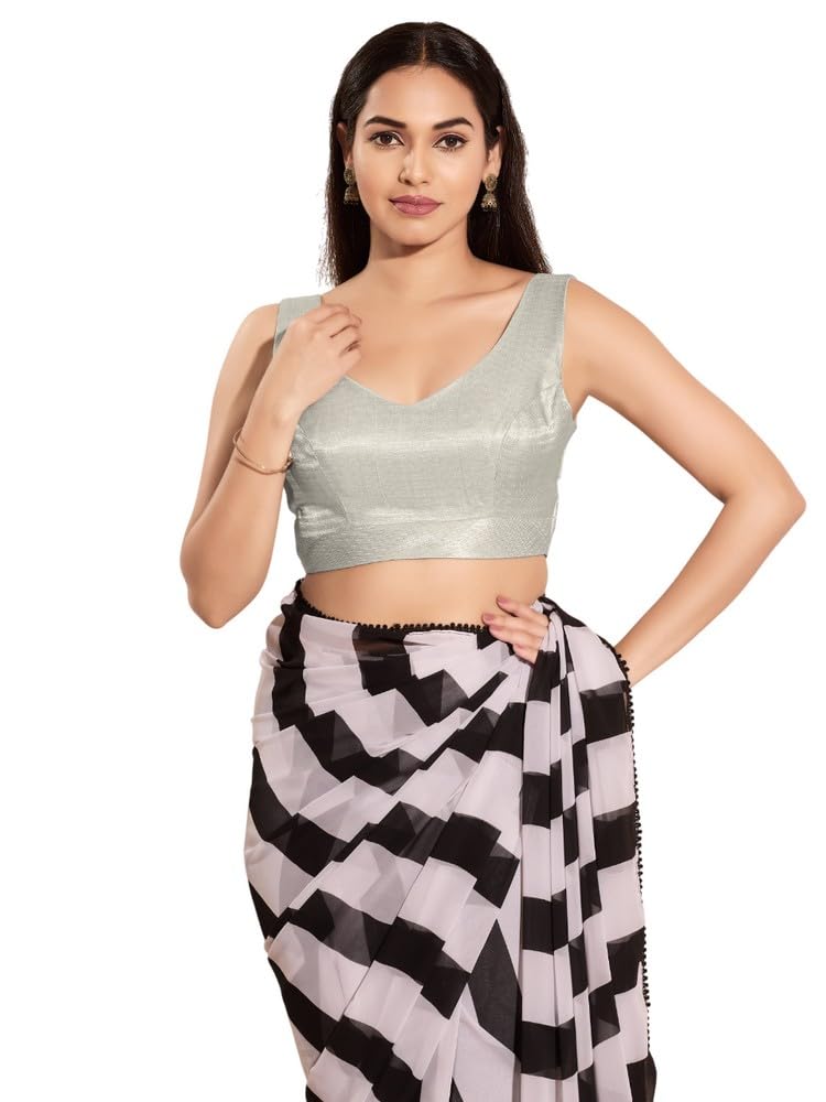 vamas Women's Silk Padded Self Design Sleeveless Readymade Saree Blouse (X-1092.NS.S)-picture-22