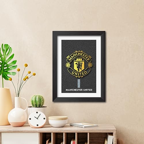 Image of TenorArts Manchester United Poster 3D Golden Leather Textured Logo Laminated Photo Frame Painting with Matt Finish Black Textures(12 inches x 9inches)
