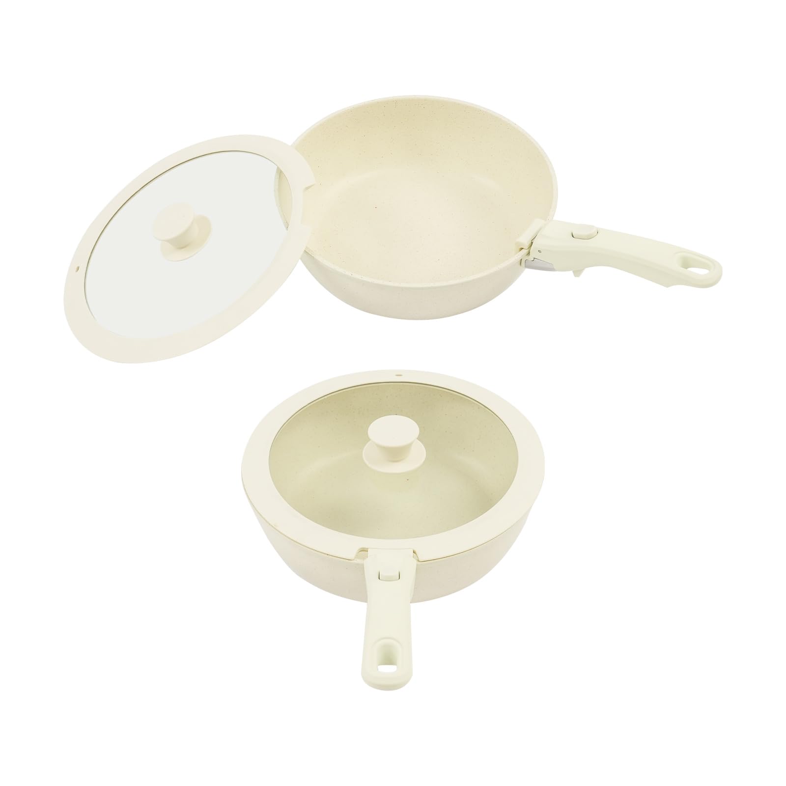 15-Teilig Kochgeschirr-Set,Antihaft Pfanneset Vielseitiges Topf＆Pfannensets mit Abnehmbarem Griff Tragbar Töpfe und Pfannen Kochtopf Set für Küche (Beige)