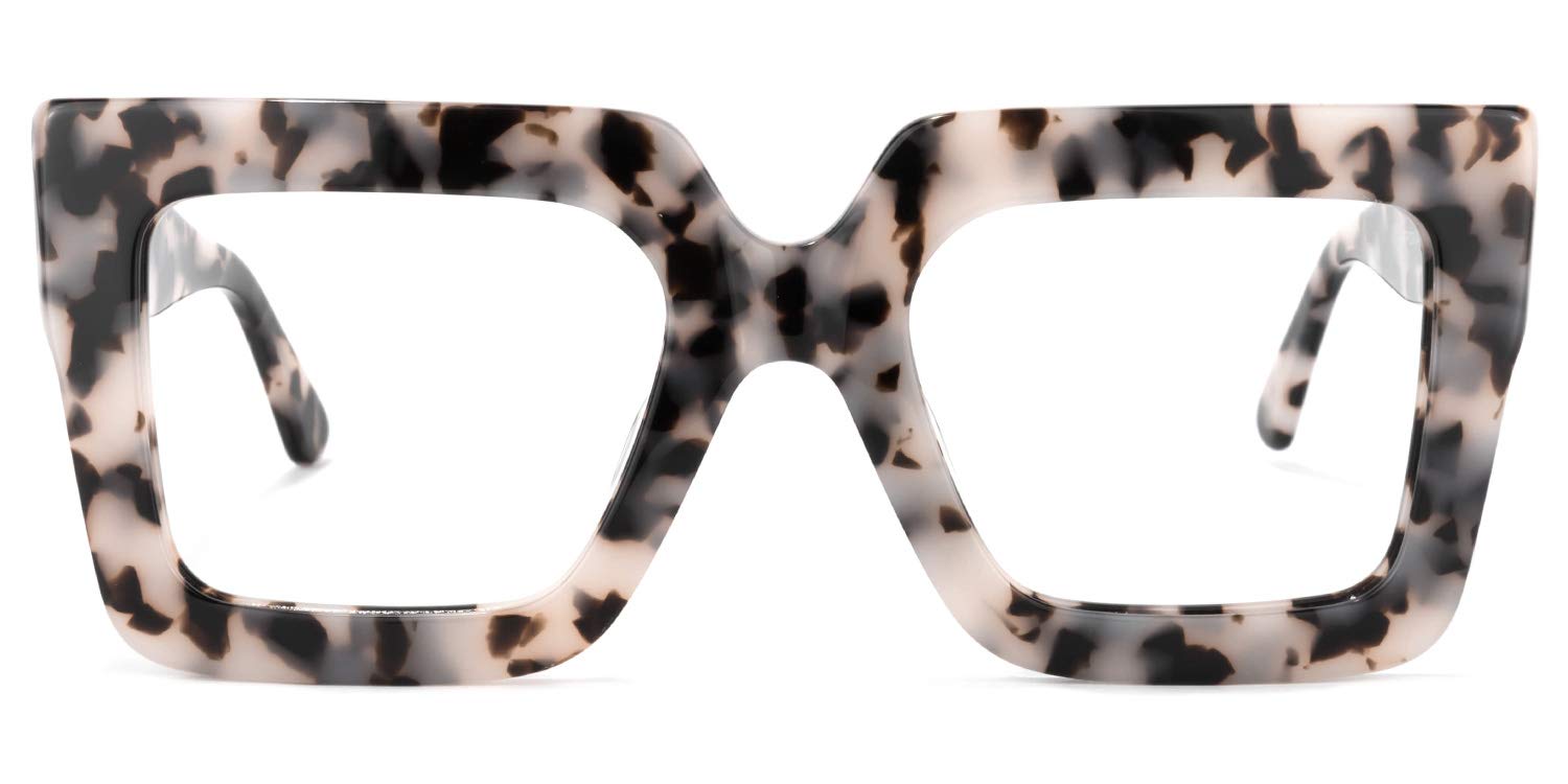 Zeelool Stylish Acetate Thick Oversized Square Eyeglasses Frame for Women with Non-prescription Clear Lens Brandon VFP0306-04 Pink-Floral