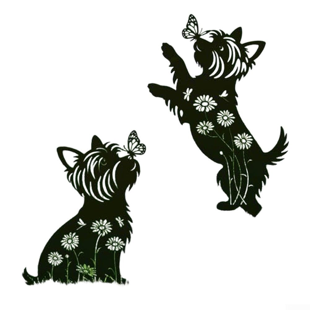 2 Pack Terrier Dog Garden Stakes,Weather-Resistant Iron Silhouette Lawn Ornaments for Patio Flower Bed Yard Decor