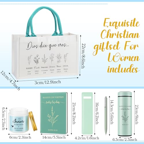 Image of Thenshop 6 Pcs Christian Gift Set for Women Faith, Inspirational Religious Gifts for Women, Catholic Christmas Birthday Gifts for Women Friends, Mother, Sister, Wife(Sage Green,Spanish)