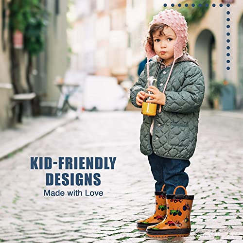 Norty Rubber Rain Boots For Kids - Waterproof Rubber Boots Boys And Girls Solid & Printed Rainboots For Toddlers And Kids - Tractor #TOP6