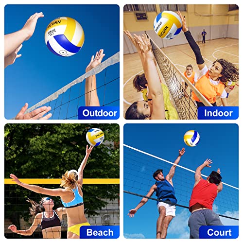 Fucunn Volleyball Official Size 5,Soft Indoor Outdoor Volleyballs For Beginner,2.7Mm Pu Leather,Training Volleyball For Kids,Teenager - Blue Yellow White #TOP5