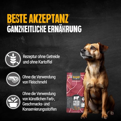BELCANDO MASTERCRAFT Hundefutter trocken Fresh Beef, 2,2kg, Trockenfutter für Hunde mit Rind, 80% Frischfleisch, getreidefrei, für alle Rassen, Made in Germany