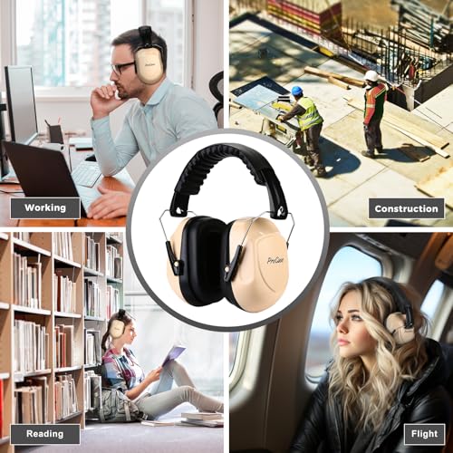 Image of ProCase NRR 28dB Noise Reduction Ear Muffs, Foldable Adjustable Passive Noise Cancelling Headphones for Adults Kids Autism, Hearing Protection for Shooting, Construction, Mowing, Studying -Beige