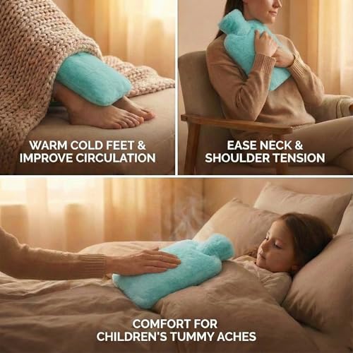 Image of Hot Water Bag with Plush Soft Cover 2 Litre | Medical-Grade Leak-Proof Heating Bottle for Pain Relief & Menstrual Cramps | Hot & Cold Compress for Neck, Back, Shoulder, Legs & Muscle Care (Aqua Green)