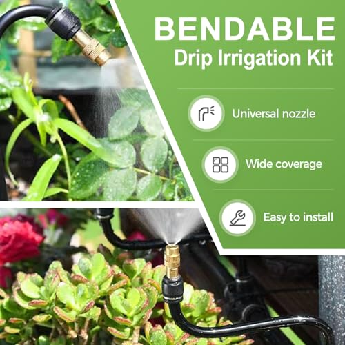 Drip Irrigation System, 360° Bendable Automatic Watering System, Greenhouse Drip Irrigation Kit Plant Watering Devices, Irrigation Sprinkler System for Garden (10 Nozzles Kit with 32.80Ft Hose)