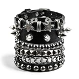 Lanjiesh 4 Pcs Gothic Studded Leather Cuff Bracelet Set, Punk Rock Spike Wristbands for Men Women, Classic 80s Emo Style Accessories for Daily and Party Wear