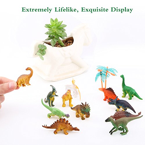 Zooawa 12 Pcs Mini Dinosaur Play Set, Assorted Realistic Small Dinosaur Figure Model Toy for Kids and Toddlers - Colorful