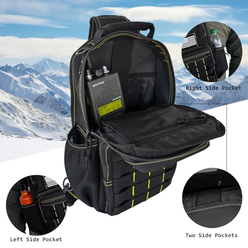 Image of Rover Sling Pack Tactical Shoulder Sling Bag Backpack with Bottle Holder Crossbody Chest Bag, Black with Yellow