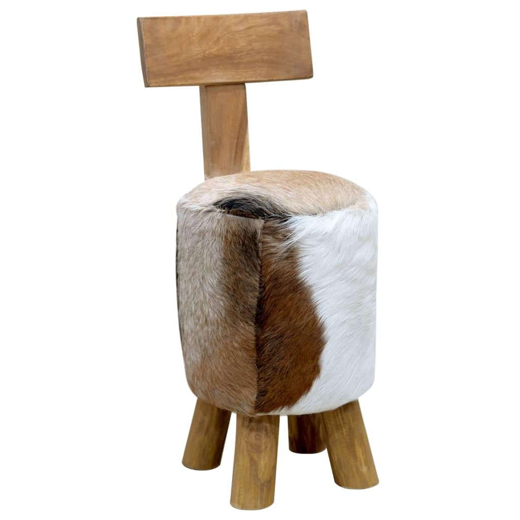 vidaXL Sgabello in Pelle di Capra e Legno Massello di Teak