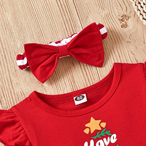 Image of HIHA Infant Toddler Baby Girl Christmas Outfit Ruffle Long Sleeve My First Christmas Dress Pants Clothes Set Plaid Santa Baby