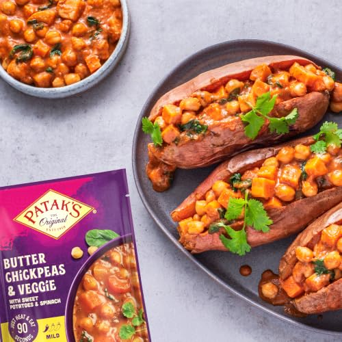 Image of Patak's Butter Chickpeas & Veggies, 10.05 Oz (Pack of 1) Mild Curry with Chickpeas, Spinach, Carrots, Ready to Heat Vegetarian Meals