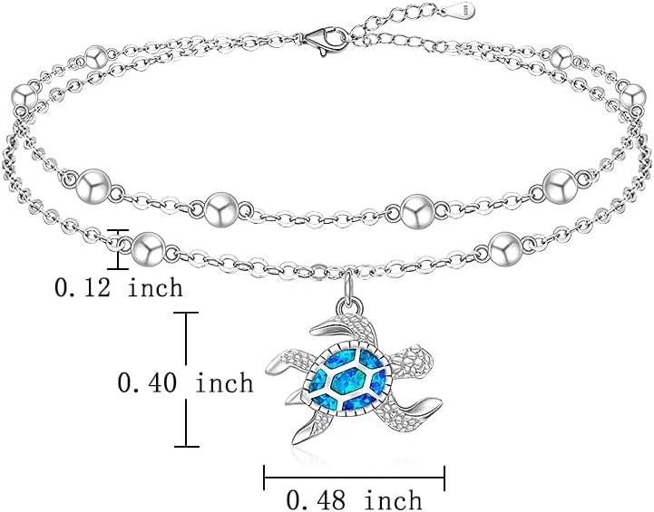 Sea Turtle Anklet Opal Turtle Anklets Ankle Bracelets for Women 925 Sterling Sliver Jewelry Pendant Beaded Multi Layers Adjustable Sea Shell Beach Foot Marine Animal Birthday Hawaii - Image 3
