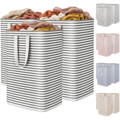 Image of Lifewit 3 Pack Laundry Basket 80L Each, Collapsible Clothes Hamper with Reinforced Handles, Freestanding Waterproof Design for Bedroom and Laundry Room, Black 240L Total