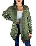 Top Qualität Worldclassca Damen Strickjacke mit Bommel Ärmel lang Cardigan Strickmantel Winter Pullover Pulli Blogger Neu (Khaki, one Size)