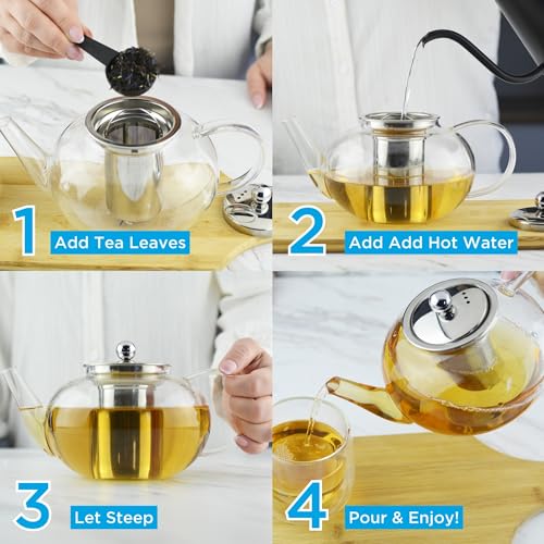 GROSCHE - Joliette Borosilicate Glass Teapot with Stainless Steel Infuser - 5 Cup Glass Teapot with Removable Strainer for Loose Leaf & Herbal Tea, Dishwasher Safe, 42 oz by GROSCHE - Image 3