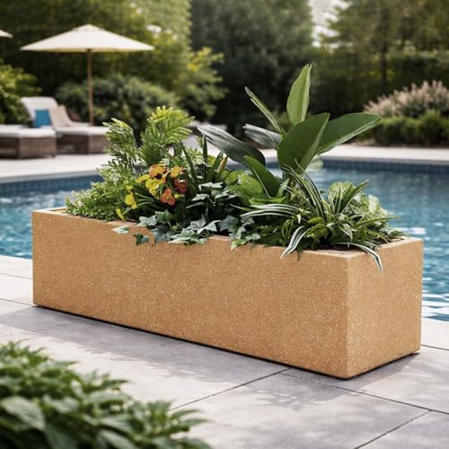 Image of Go Hooked Recta R Brown Planter Pot (24x12.5 Inch) | Big Size Outdoor & Indoor Pot for Plants | Modern Design Lightweight & Durable Rectangle Polymer Flower Pot for Balcony, Terrace & Garden